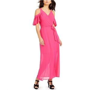 Thalia Sodi NWT Hot Pink Cold Shoulder Mesh Midi Dress Size XS